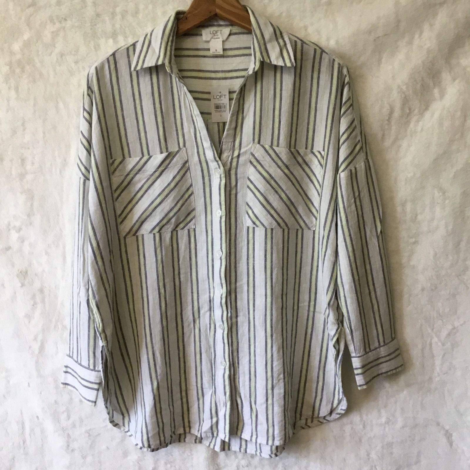Loft Loft White w/Green Strip Tie Front Shirt Size S / US 4 / IT 40 - 12 Thumbnail