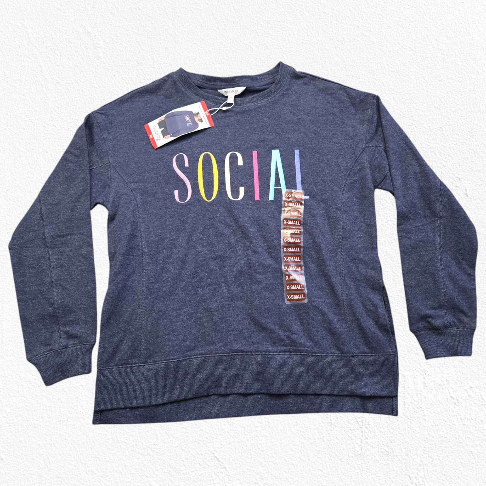 Wildfox Wildfox SOCIAL Rainbow Navy Crewneck Sweatshirt XS NWT $108 Size XS / US 0-2 / IT 36-38 - 2 Thumbnail