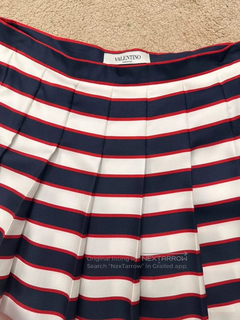Valentino Valentino A line of mulberry silk striped navy skirt Size M / US 6-8 / IT 42-44 - 2 Thumbnail