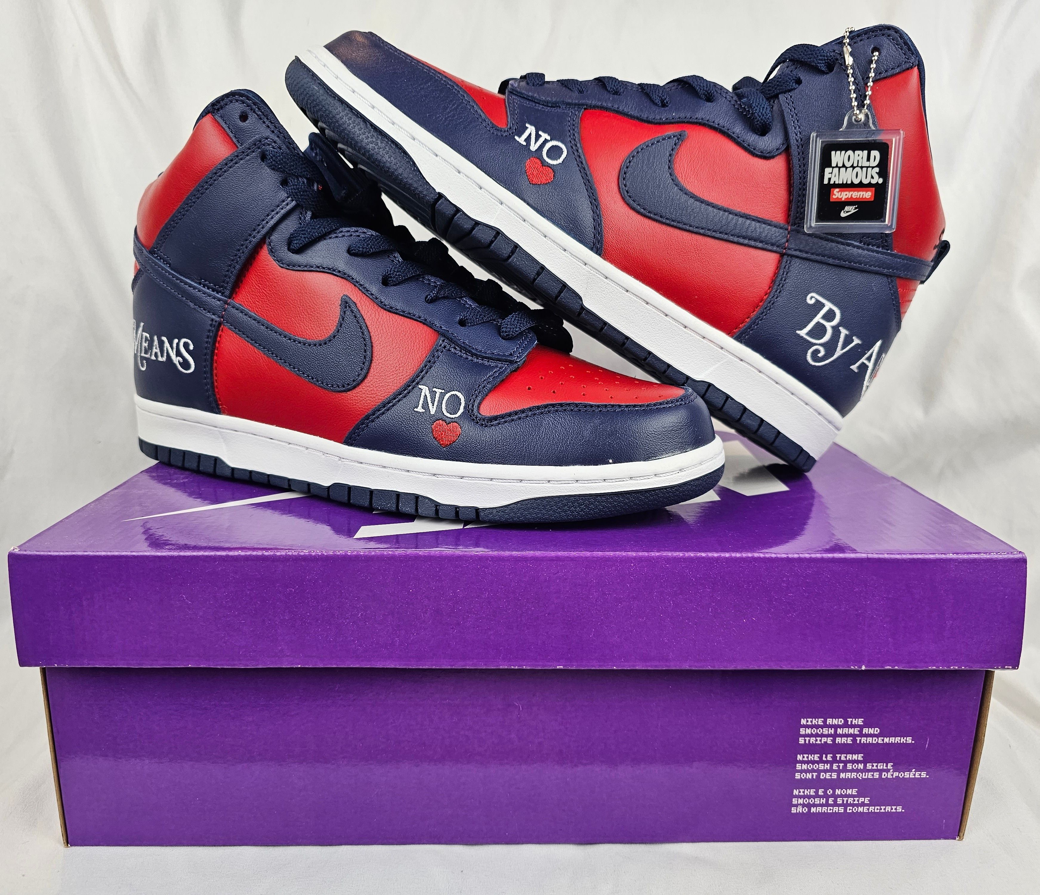 Supreme x Nike SB Dunk High By Any Means Navy Red Men's