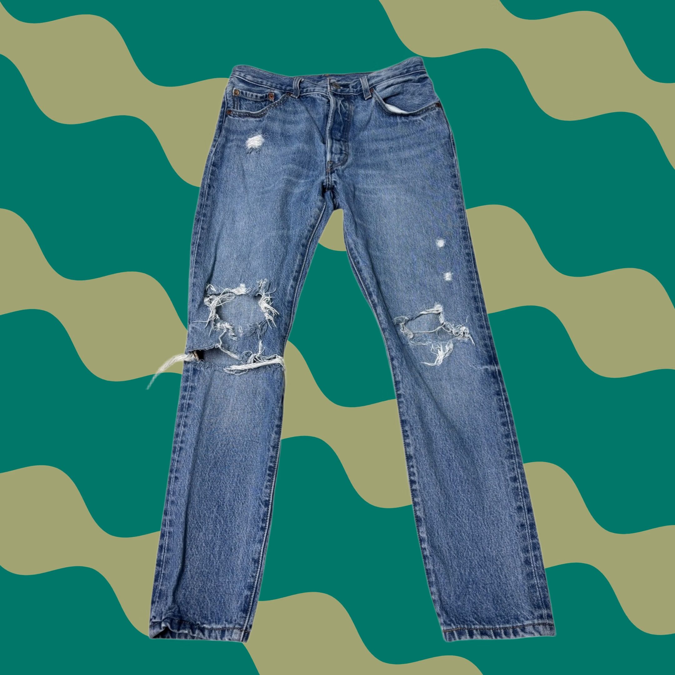 Levi's VINTAGE Levi's 501 Women Jeans Straight Jeans Women Medium Wash Distressed Button Fly Slim 29x30 Blue 5-Pocket Denim 100% Cotton Womens Size 29" - 1 Thumbnail