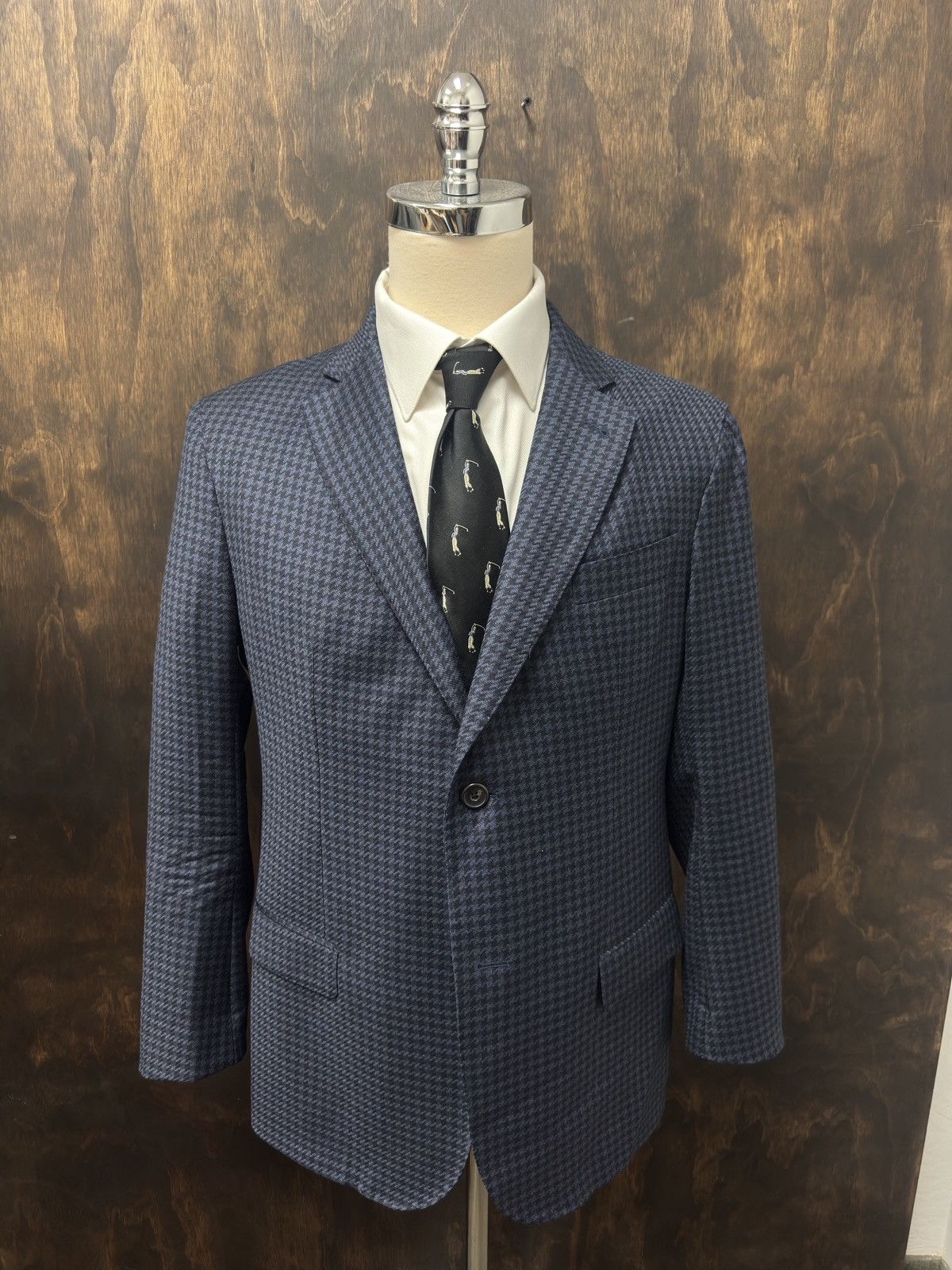 Emporio Armani EMPORIO ARMANI Super 130's Wool Houndstooth Navy Blazer Size 44R - 1 Thumbnail