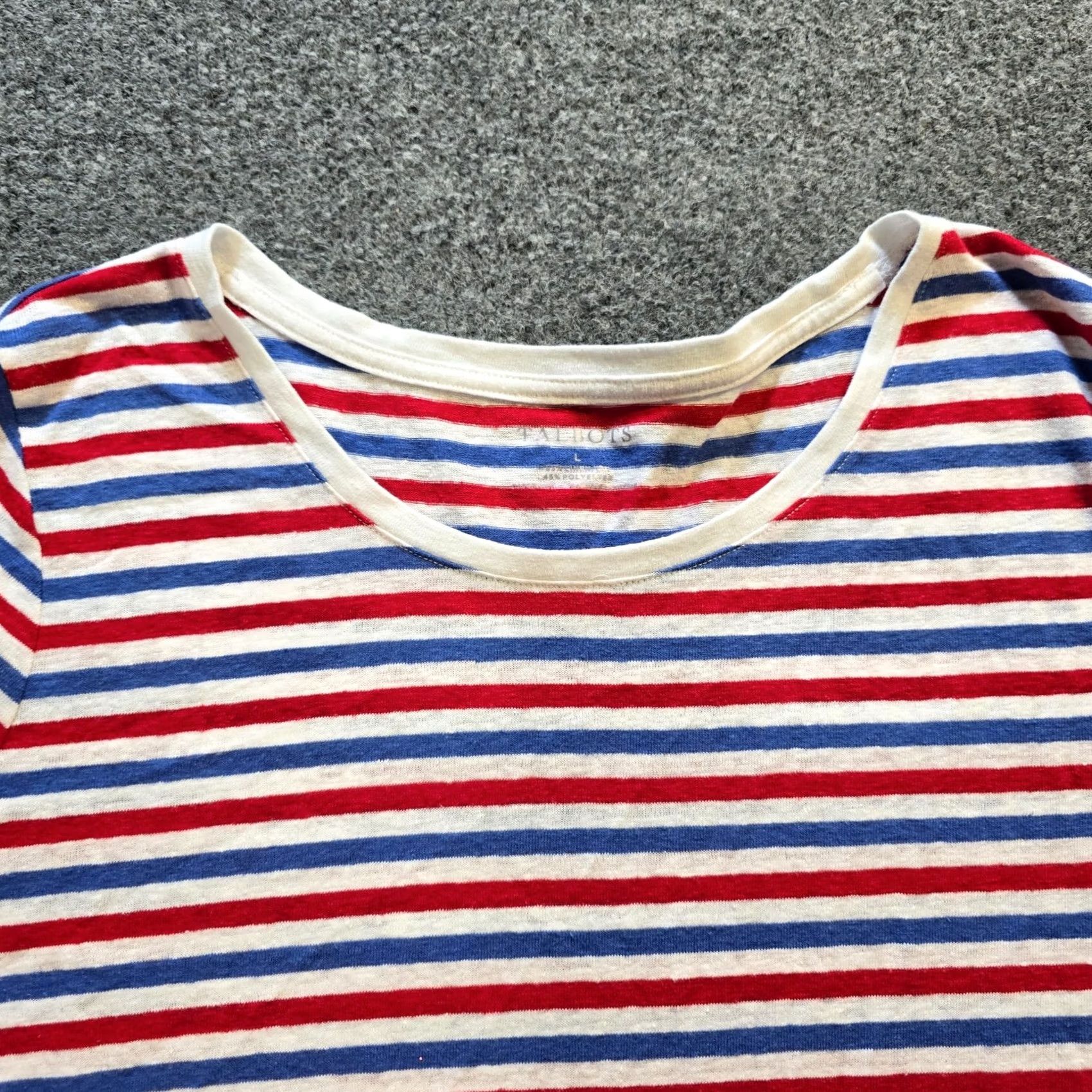 Talbots Talbots Top Womens Size Large Red Blue Stripe Linen Blend Short Sleeve Casual Shirt Size L / US 10 / IT 46 - 2 Thumbnail