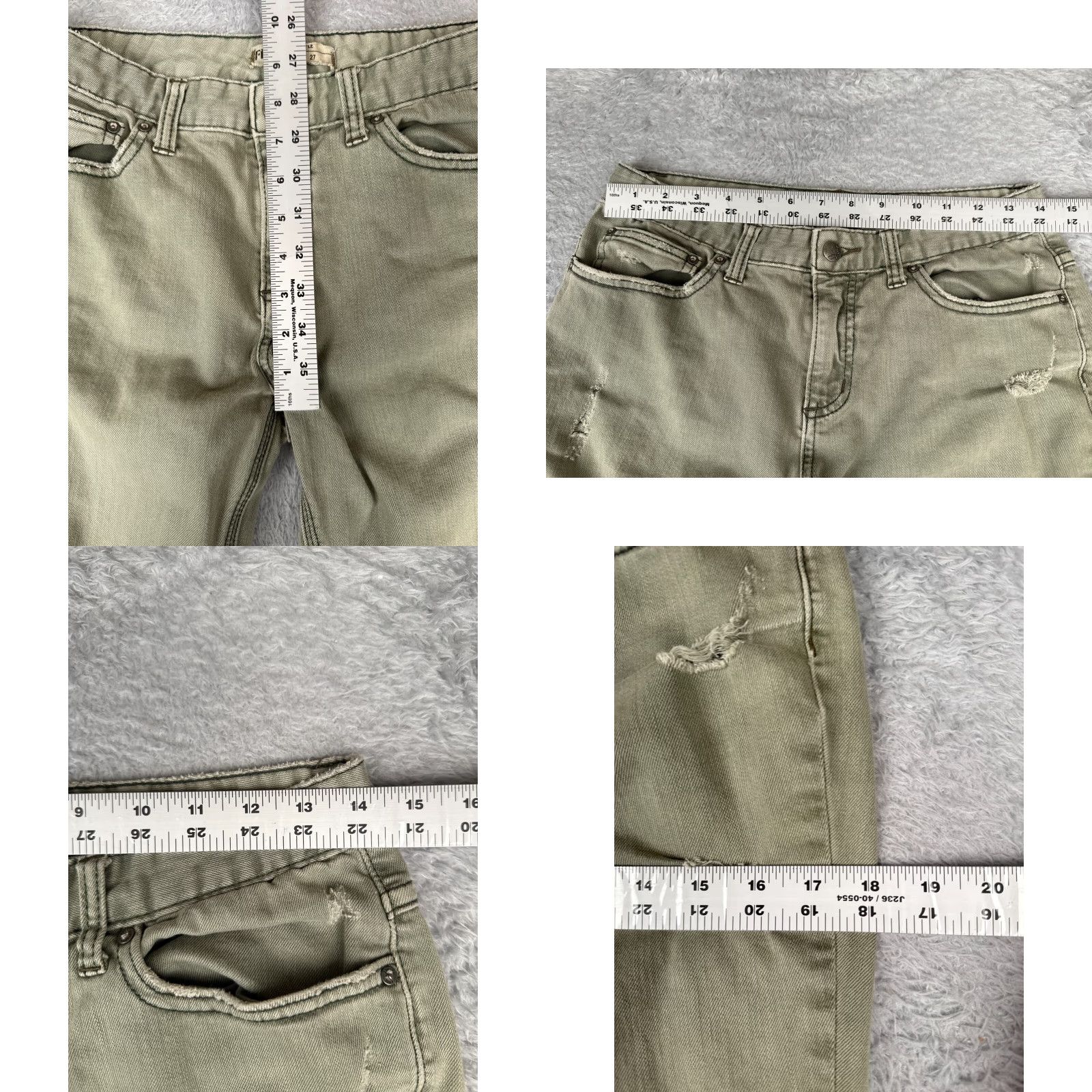 Free People Free People Jeans Womens Green Distressed Skinny Cotton Blend Mid Rise 28x30 Capacity Zip Size 27" / US 4 / IT 40 - 9 Thumbnail