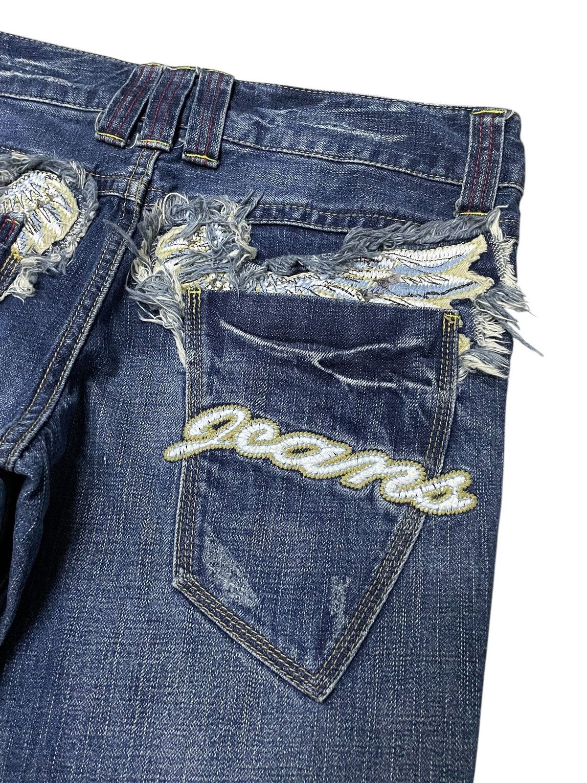 Japanese Brand × Le Grande Bleu (L.G.B.) Oririn Japan Flare Wide Leg Feathers Wings Embroidered Jeans Size US 31 - 8 Thumbnail