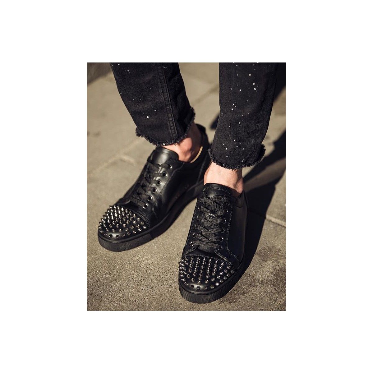 Christian Louboutin oc11z0425 Louis Junior Spikes Flat in Black Size US 8.5 / EU 41-42 - 5 Thumbnail