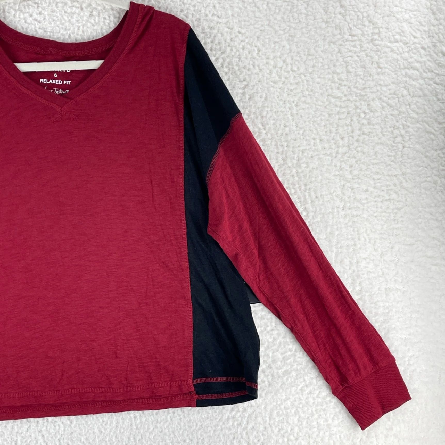 Torrid Torrid T-Shirt Slub V-Neck Long Sleeve Dolman Tee Womens Large Red Black Cotton Modal Size L / US 10 / IT 46 - 4 Thumbnail