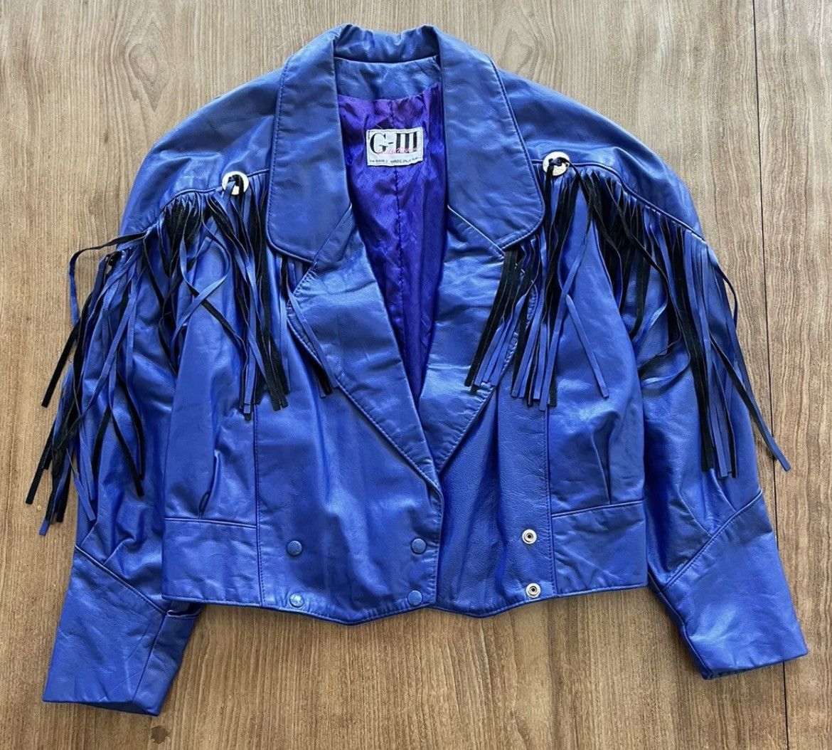 Other Vintage G3 Fringe Leather Jacket Blue 80s Cropped Cowboy Grailed