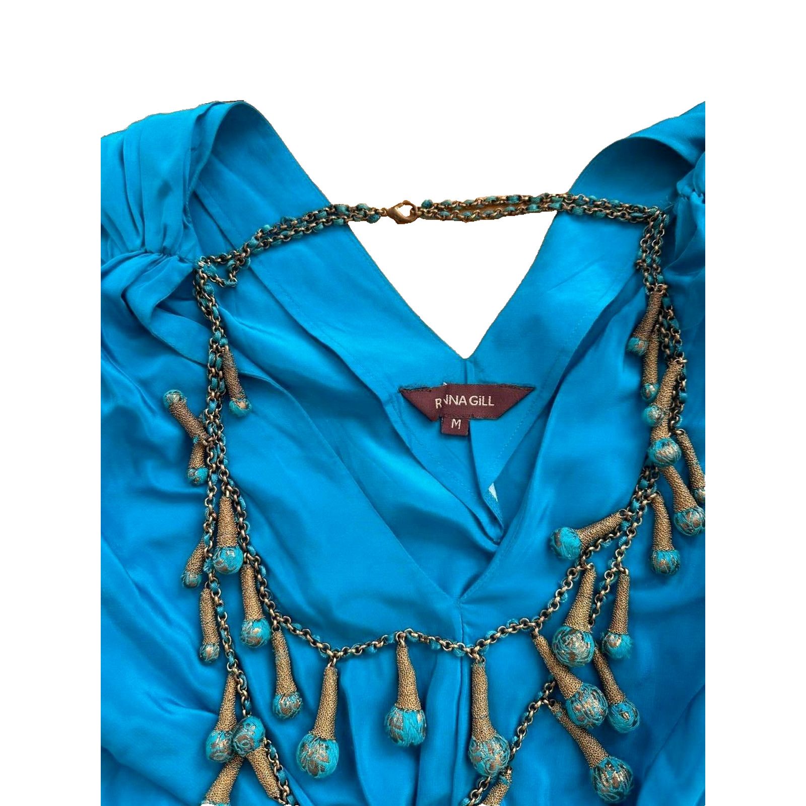 Anthropologie Ranna Gill silk top necklace Sleeve Length Blue M A000606 Size M / US 6-8 / IT 42-44 - 7 Thumbnail