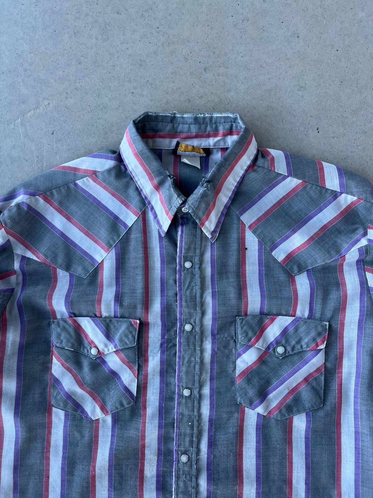 Vintage Vintage 1980s Striped Pearl Snap Thin Button Up Shirt Size US XL / EU 56 / 4 - 3 Thumbnail