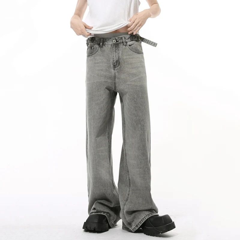 Japanese Brand × Jean Adjustable Belt Solid Grey Colour Loose Jeans Size US 29 - 2 Thumbnail