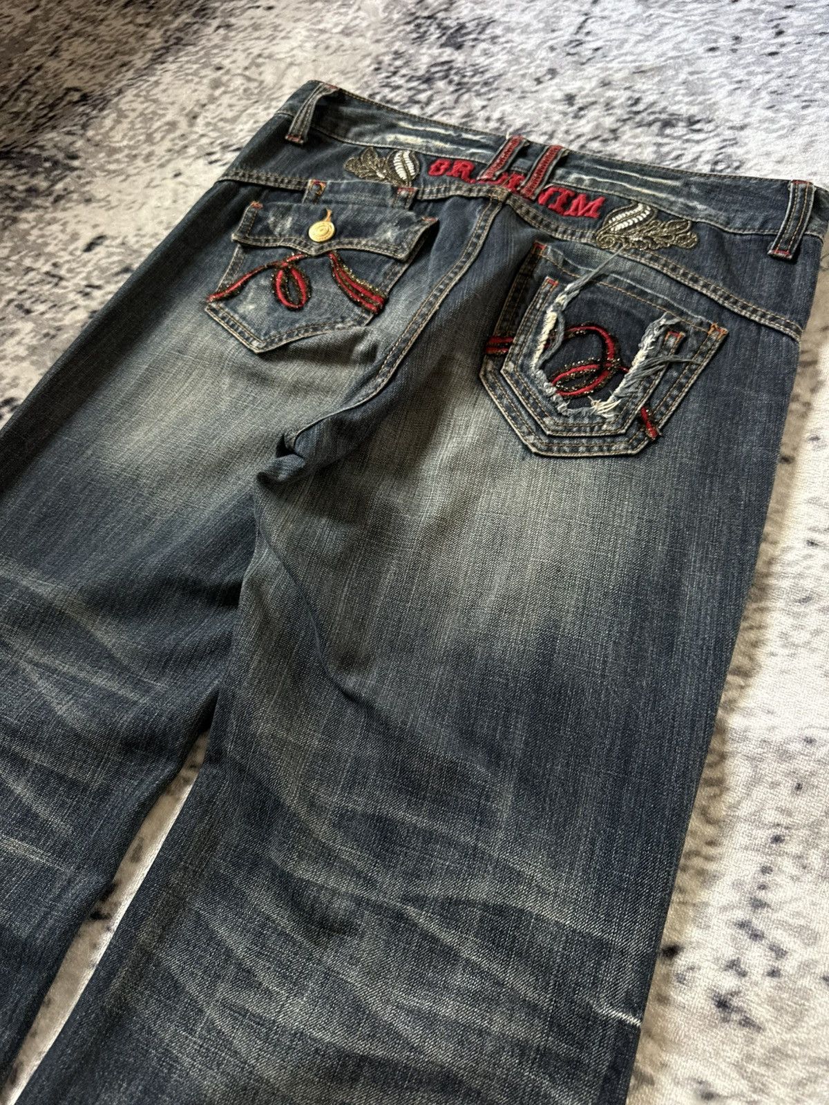 Japanese Brand Oririn Dr Denim Embroidered Flared Wide Leg Jeans Size US 34 / EU 50 - 9 Thumbnail