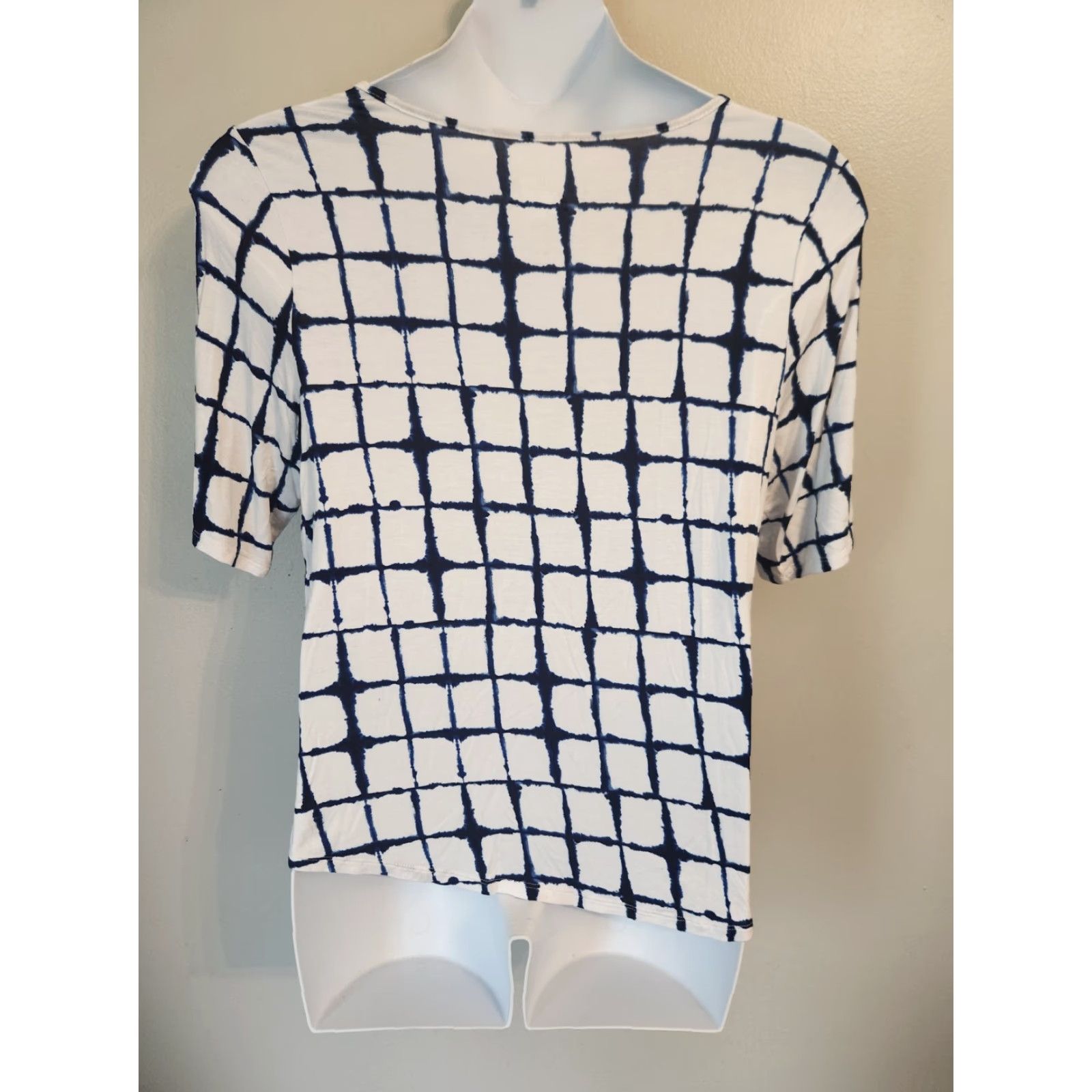 Essentials Apt 9 Essentials White Blue Grid Print Short Sleeve T Shirt 2XL Women Shirt Casual Mens Womens Size XXL / US 16-18 / IT 52-54 - 3 Thumbnail