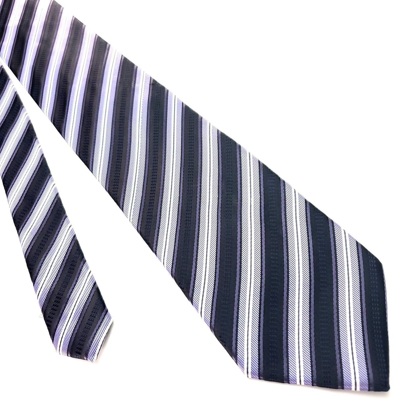 Stafford Stafford Essentials Polyester Tie Black Purple Woven Striped Size ONE SIZE - 1 Thumbnail