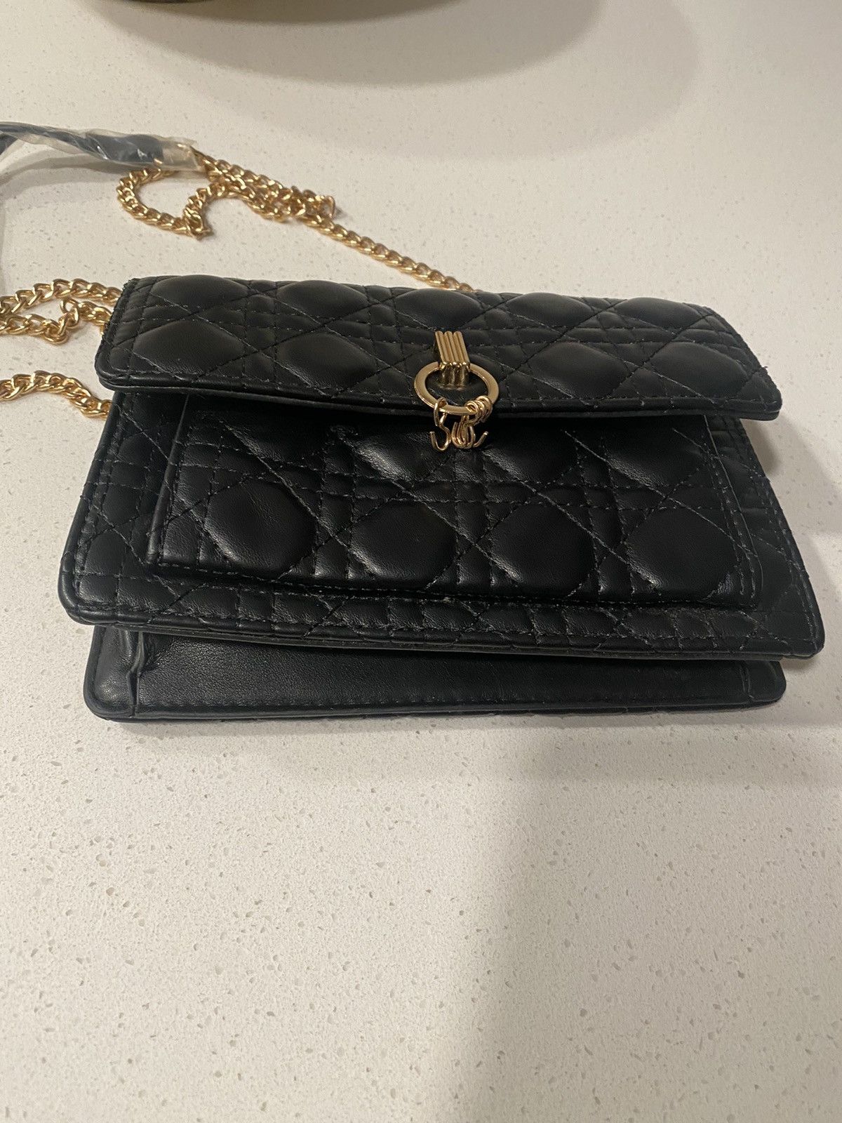 Other Designer Style Crossbody Bag - Black w/ Gold Woven Strap Size ONE SIZE - 3 Thumbnail