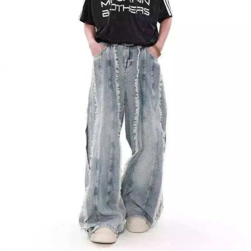 Japanese Brand Retro loose fringe patchwork jeans Size US 32 / EU 48 - 3 Thumbnail