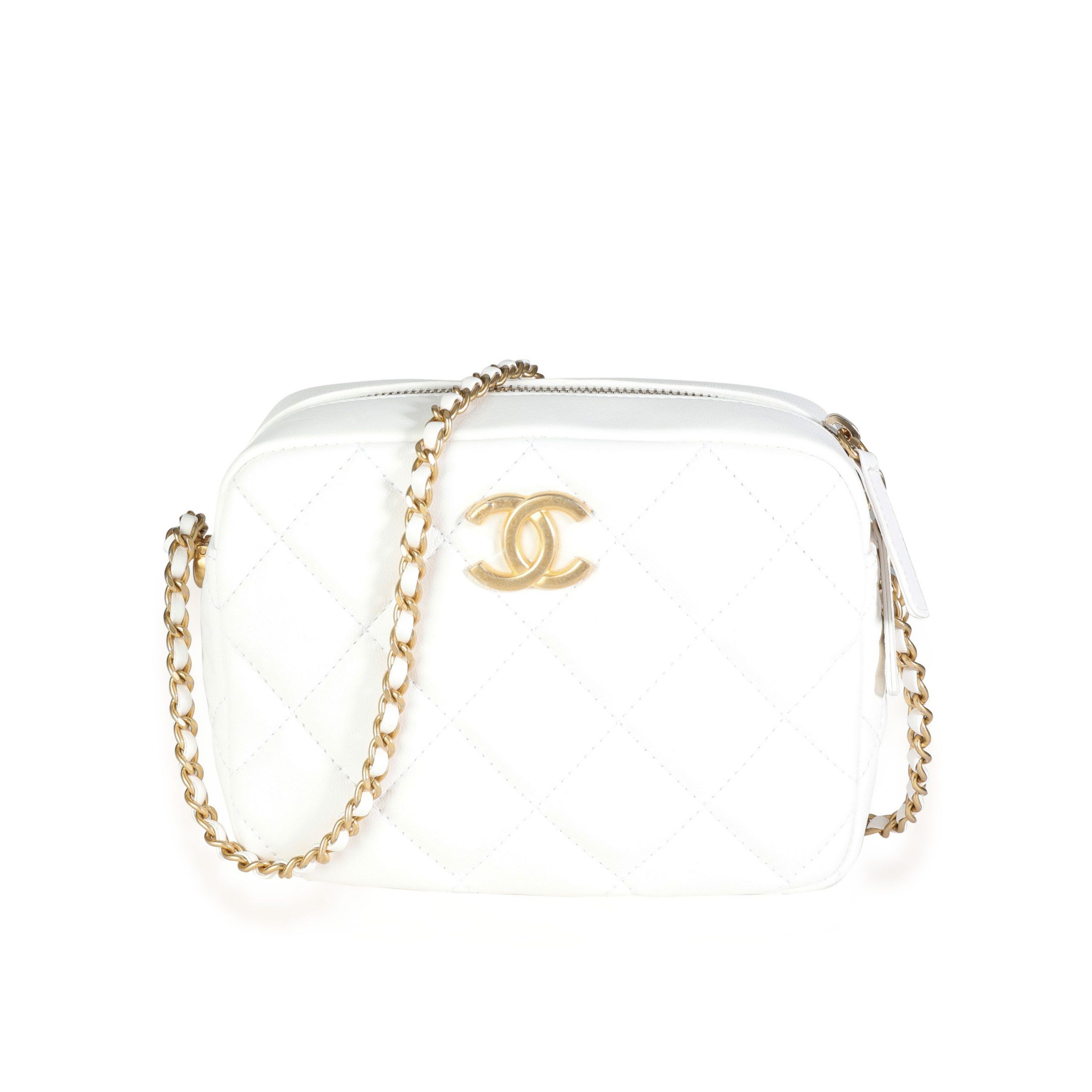 image of Chanel White Quilted Lambskin Mini Perfect Fit Camera Bag, Women's