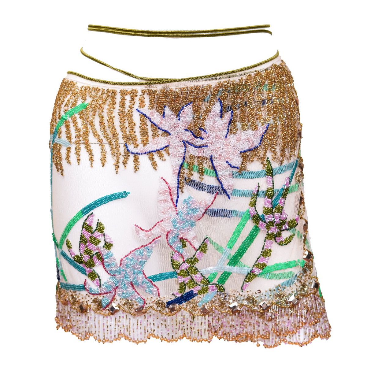 image of Roberto Cavalli 2000 Beaded Mesh Wrap Mini Skirt, Women's (Size 26)