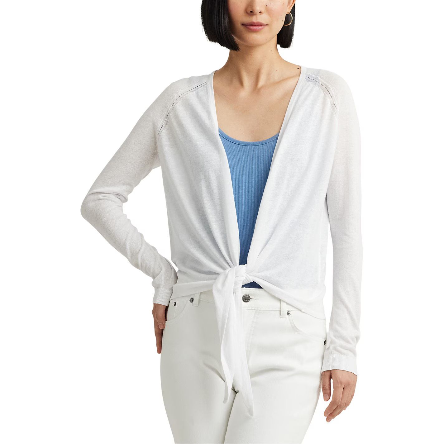 Lauren Ralph Lauren o1g2r1mq0825 Linen Blend Jumper in White Size L / US 10 / IT 46 - 2 Thumbnail