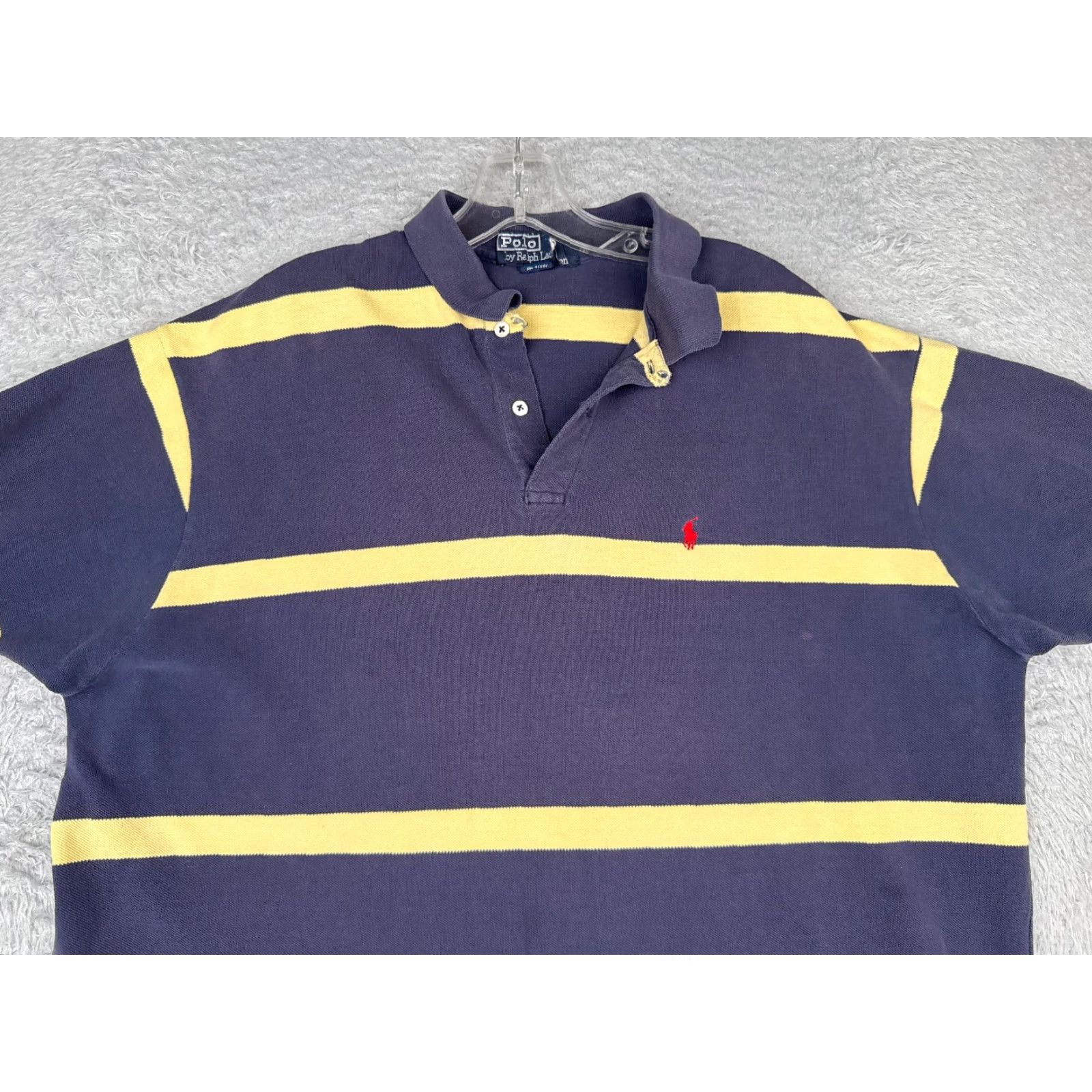Ralph Lauren VINTAGE Polo Ralph Lauren Polo Shirt 2XL Blue Yellow Stripe Cotton Slim Fit Mens Size US XXL / EU 58 / 5 - 4 Thumbnail