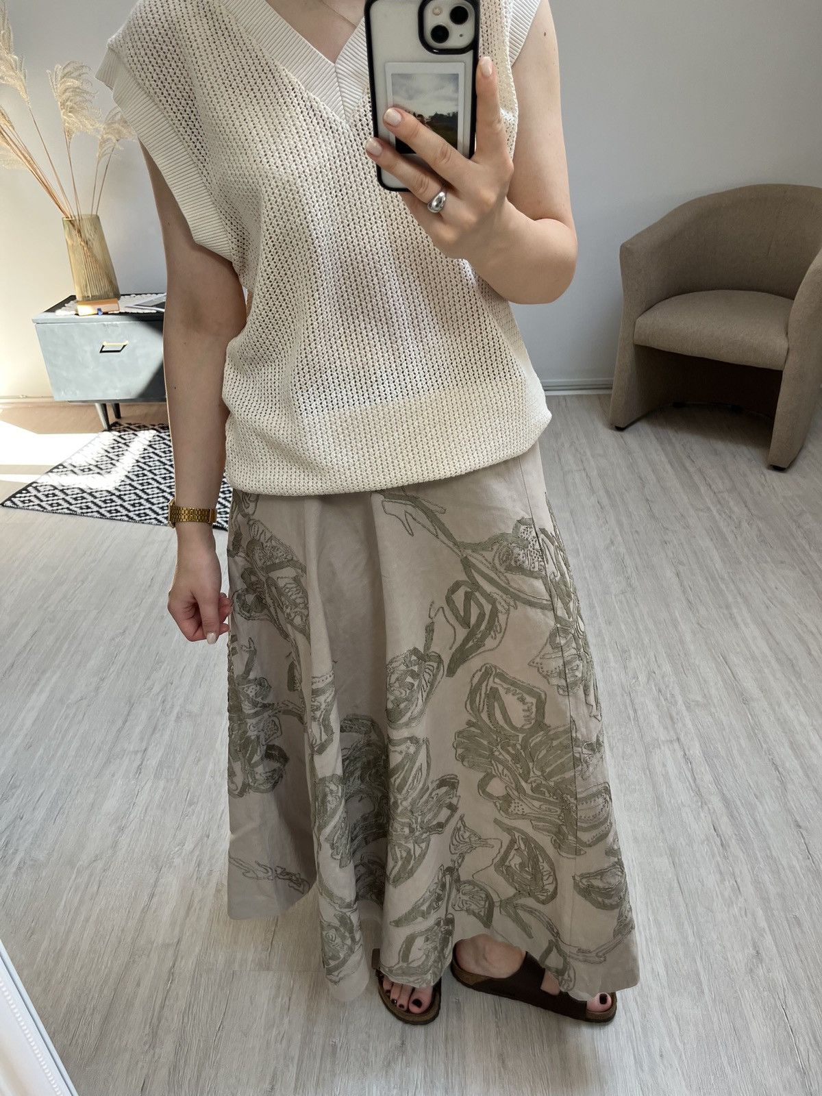 Dries Van Noten DRIES VAN NOTEN Embroidered flowers linen skirt 00s vintage Size 26" / US 2 / IT 38 - 4 Thumbnail