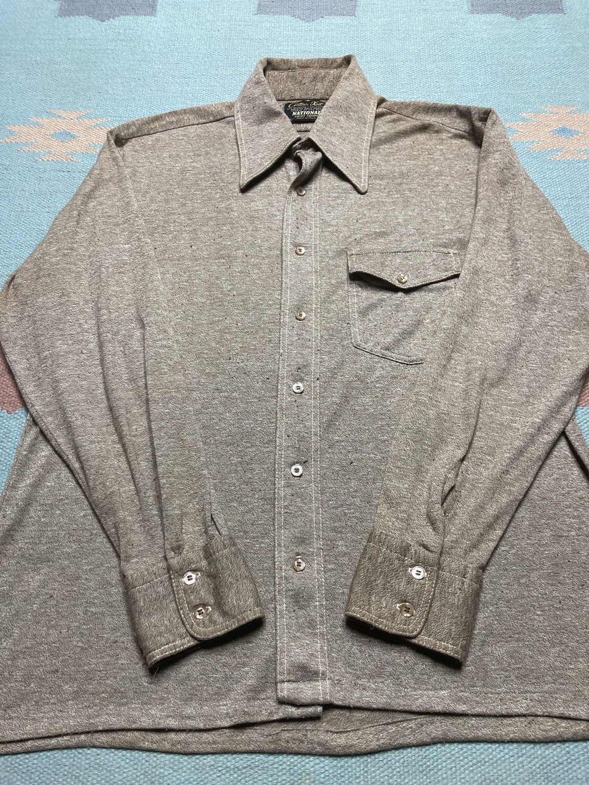 Vintage 60s long sleeve polo shirt poly cotton knit dagger collar L Size US L / EU 52-54 / 3 - 2 Thumbnail