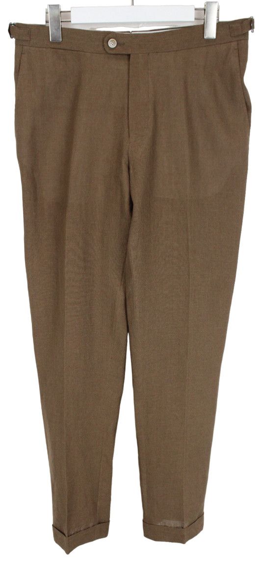 image of Suitsupply Jort Trousers Men's Uk 32 Linen Turn Up Belted in Brown