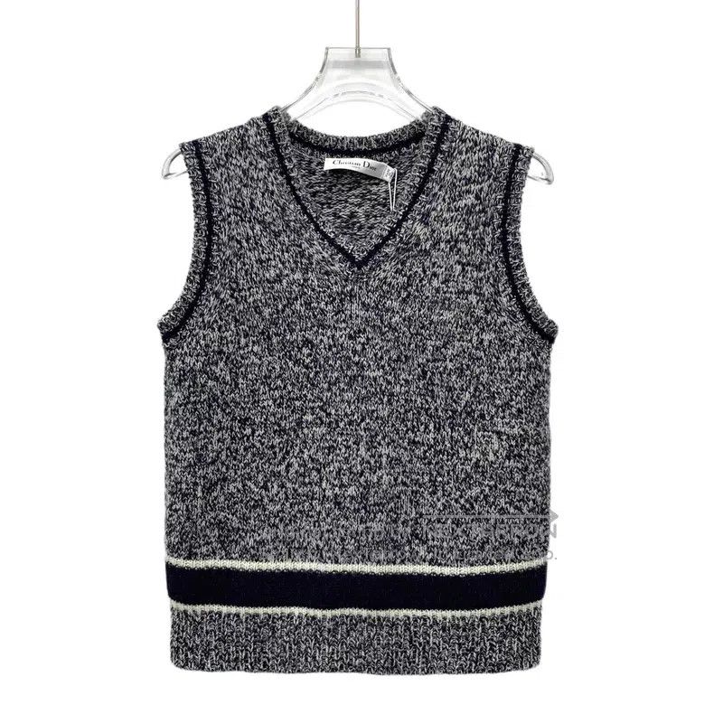Dior Dior Blue logo letter wool mixed cashmere knitted vest Size XXS / US 00 / IT 34 - 1 Thumbnail