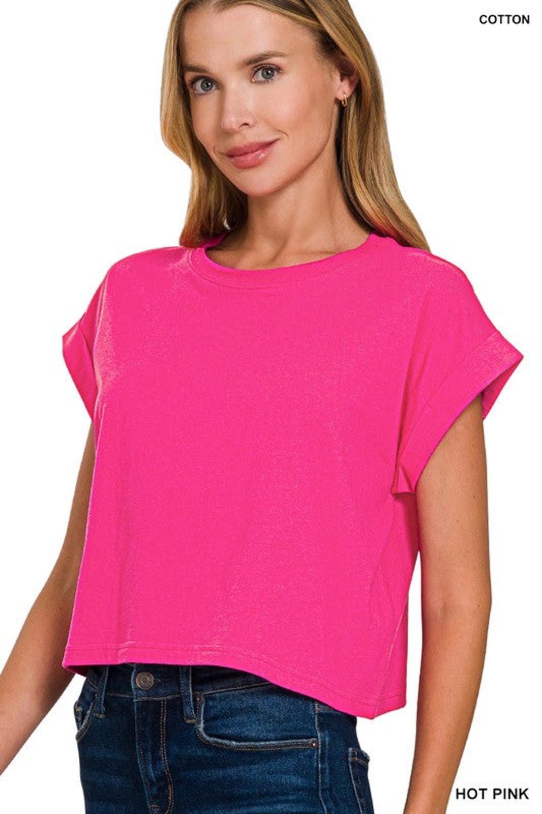 Other Cotton Folded Sleeve Top Zenana in Multiple Colors Size S / US 4 / IT 40 - 3 Thumbnail
