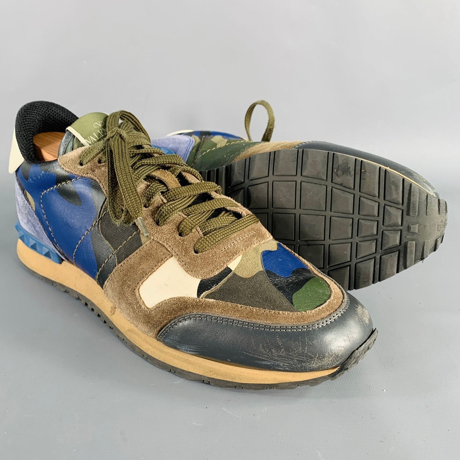 Valentino VALENTINO Blue Taupe Block Leather Rubber Sole Sneakers Size US 9.5 / EU 42-43 - 5 Thumbnail