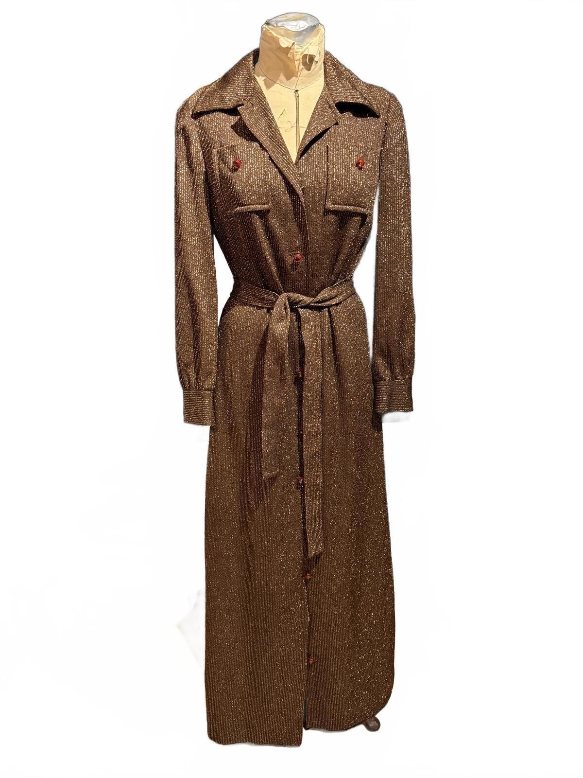 Danton Dalton Vintage 70s Brown Metallic Knit Button-Up Maxi Dress Size S / US 4 / IT 40 - 1 Thumbnail