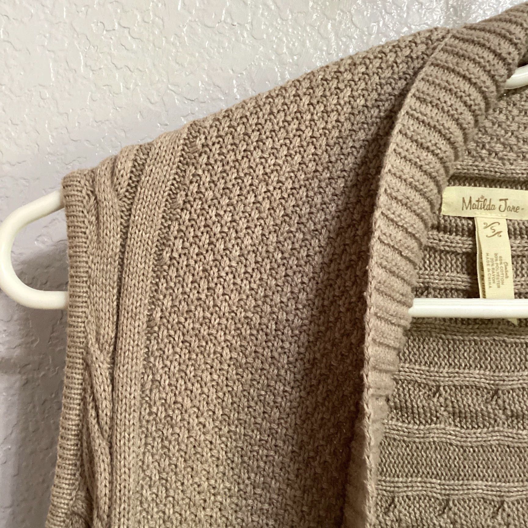 Vintage Matilda Jane Vest Cardigan Sweater Women S Brown Cable-Knit Sleeveless Fringe Open Waterfall Front Shawl Collar Bohemian Western Casual Size S / US 4 / IT 40 - 4 Thumbnail