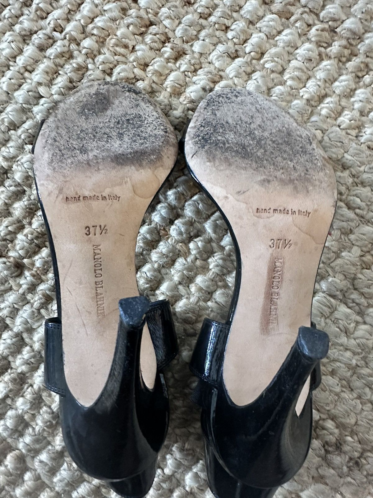 Manolo Blahnik EUC Auth Manolo Blahnik Patent Strap Heeled Sandals 37.5 Size US 7.5 / IT 37.5 - 7 Thumbnail