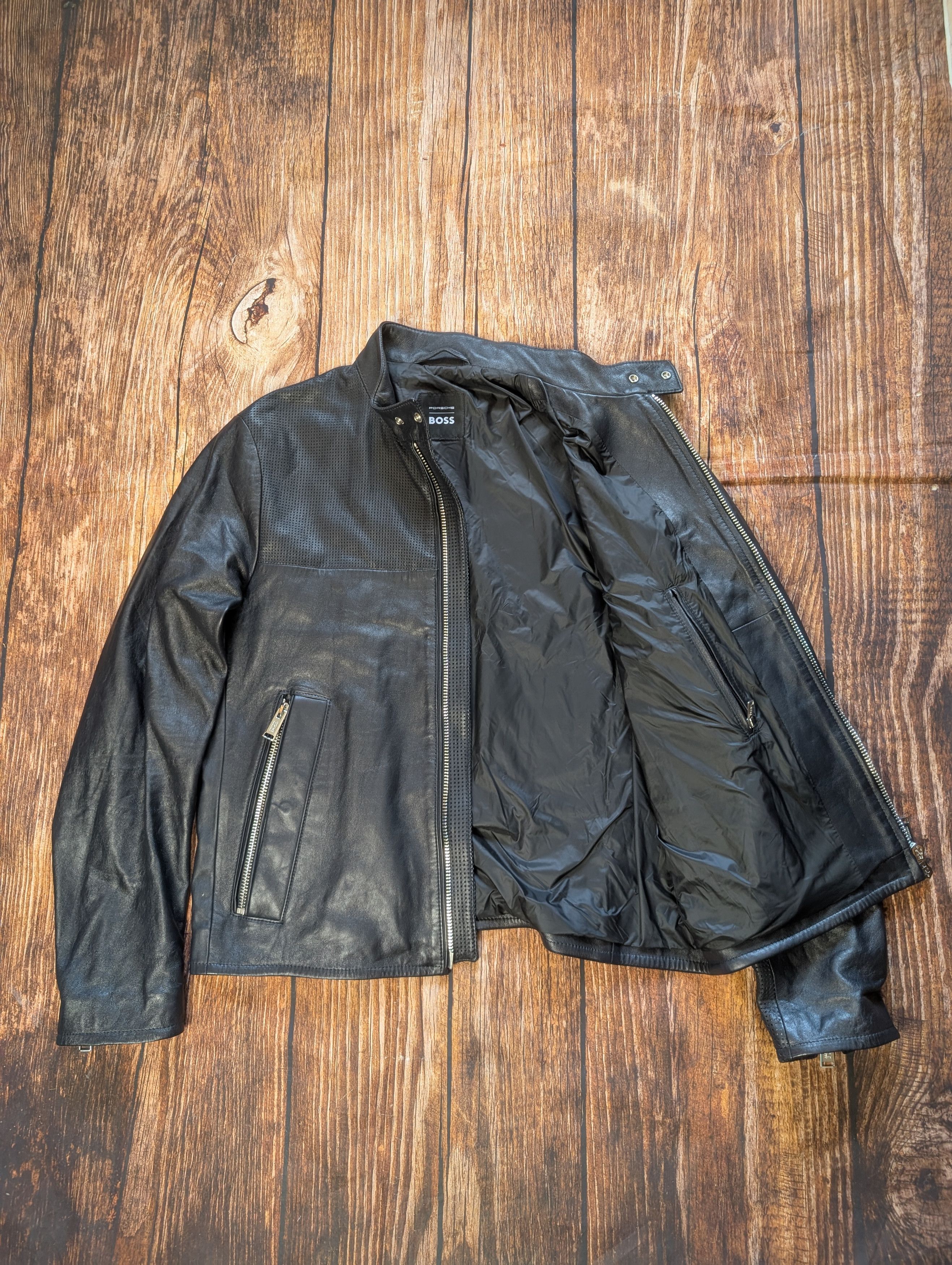 Black Hugo Boss x Porsche leather jacket racing