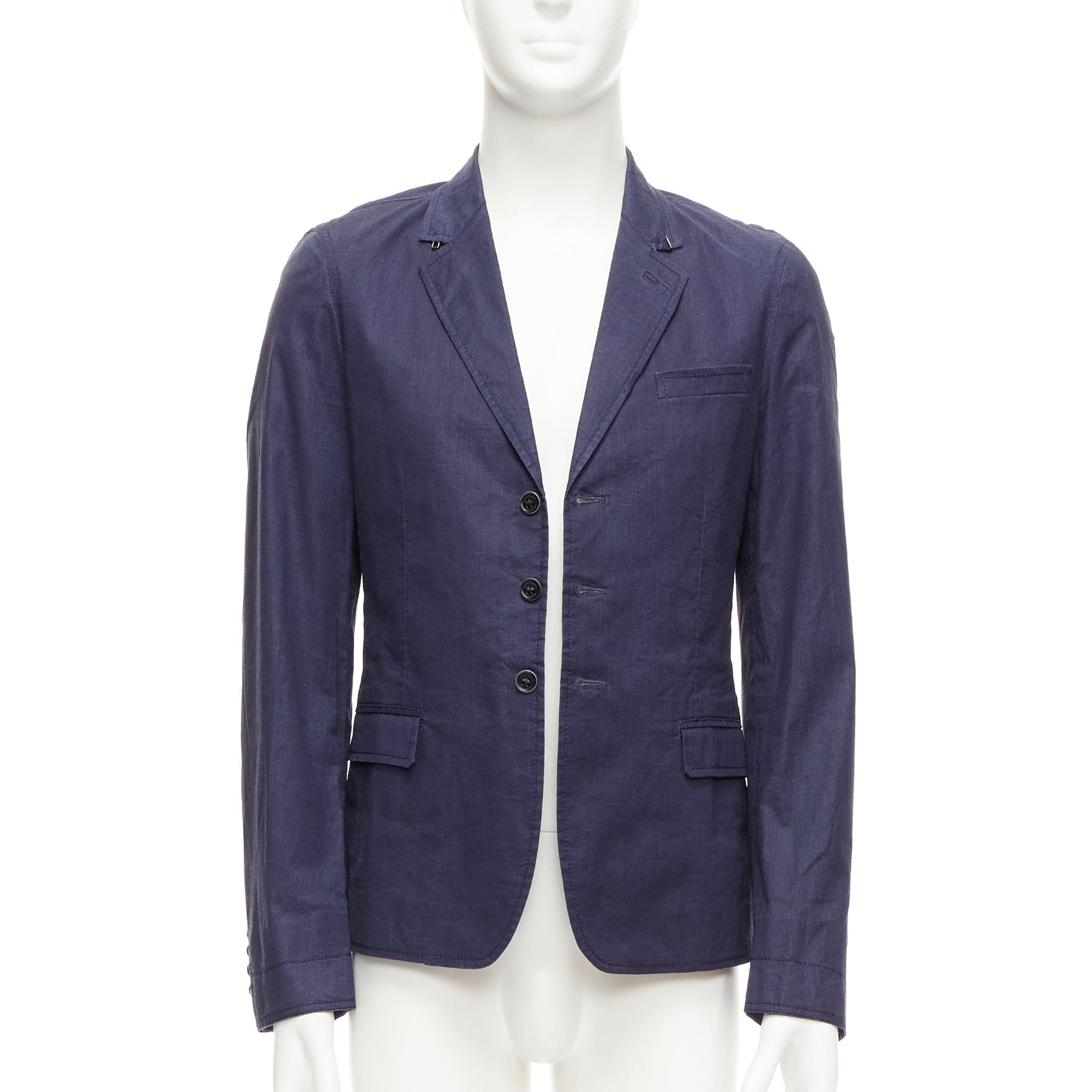 Burberry BURBERRY PRORSUM navy coated linen single breasted blazer jacket IT44 XS Size 46R - 1 Thumbnail