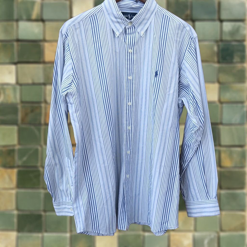 Polo Ralph Lauren VINTAGE Polo Ralph Lauren Dress Shirt Mens M Blue White Bengal Stripe Button Down Ellington Size US M / EU 48-50 / 2 - 1 Thumbnail