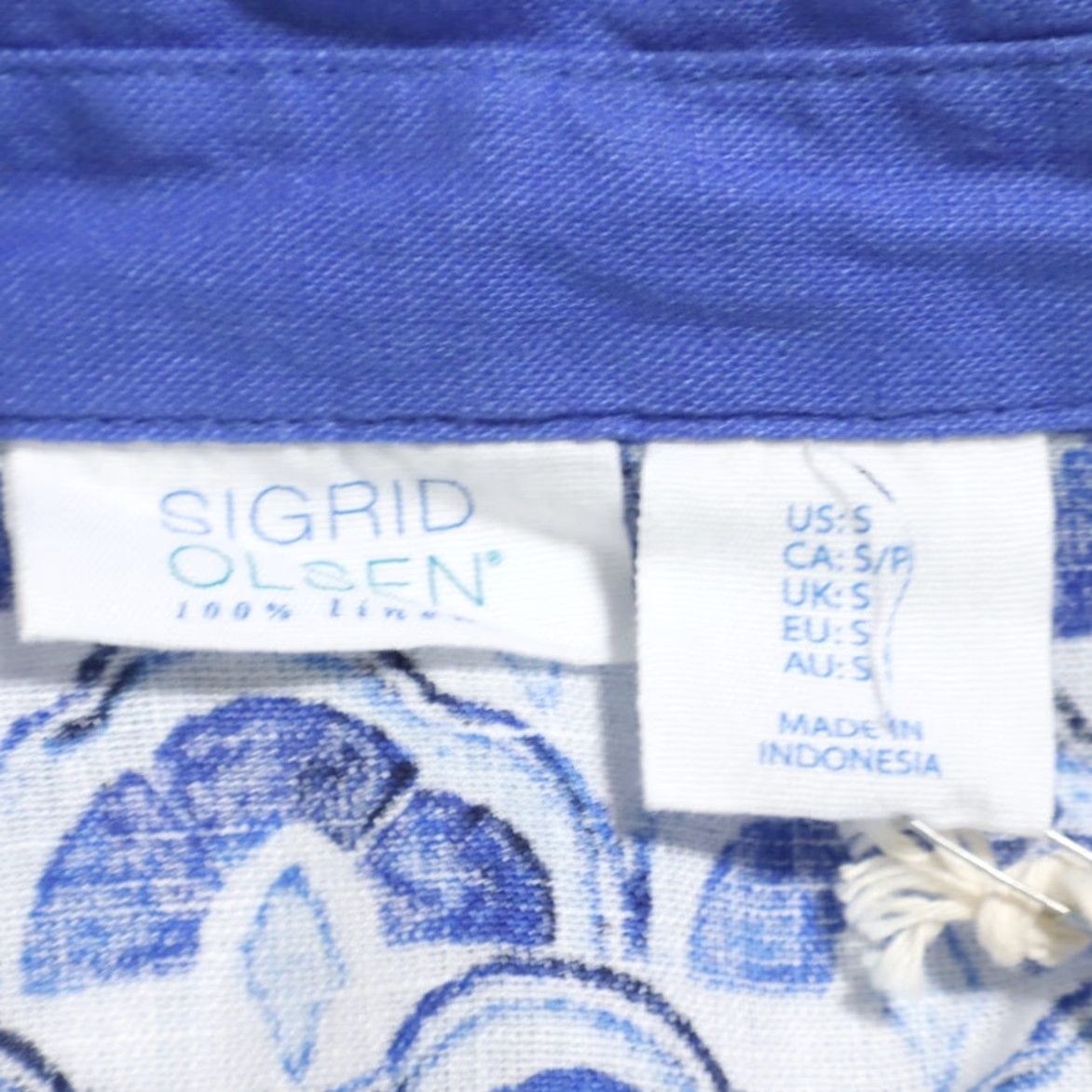 Vintage Sigrid Olsen Geometric Long Sleeve Shirt Blue Women's S Popover Linen Shirt Size S / US 4 / IT 40 - 5 Thumbnail
