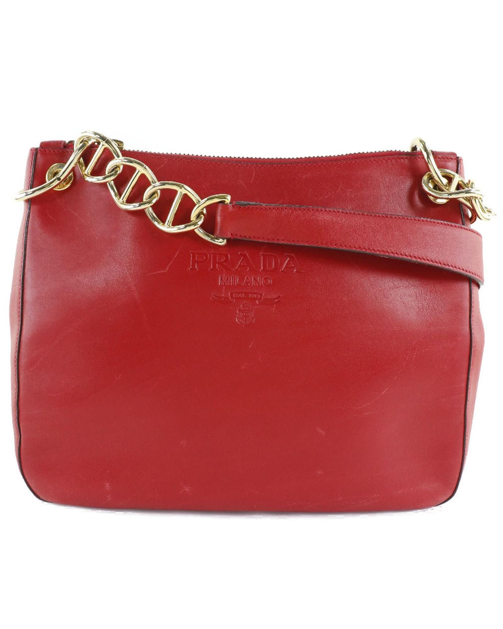 image of Prada Red Zip Shoulder Bag, Women's