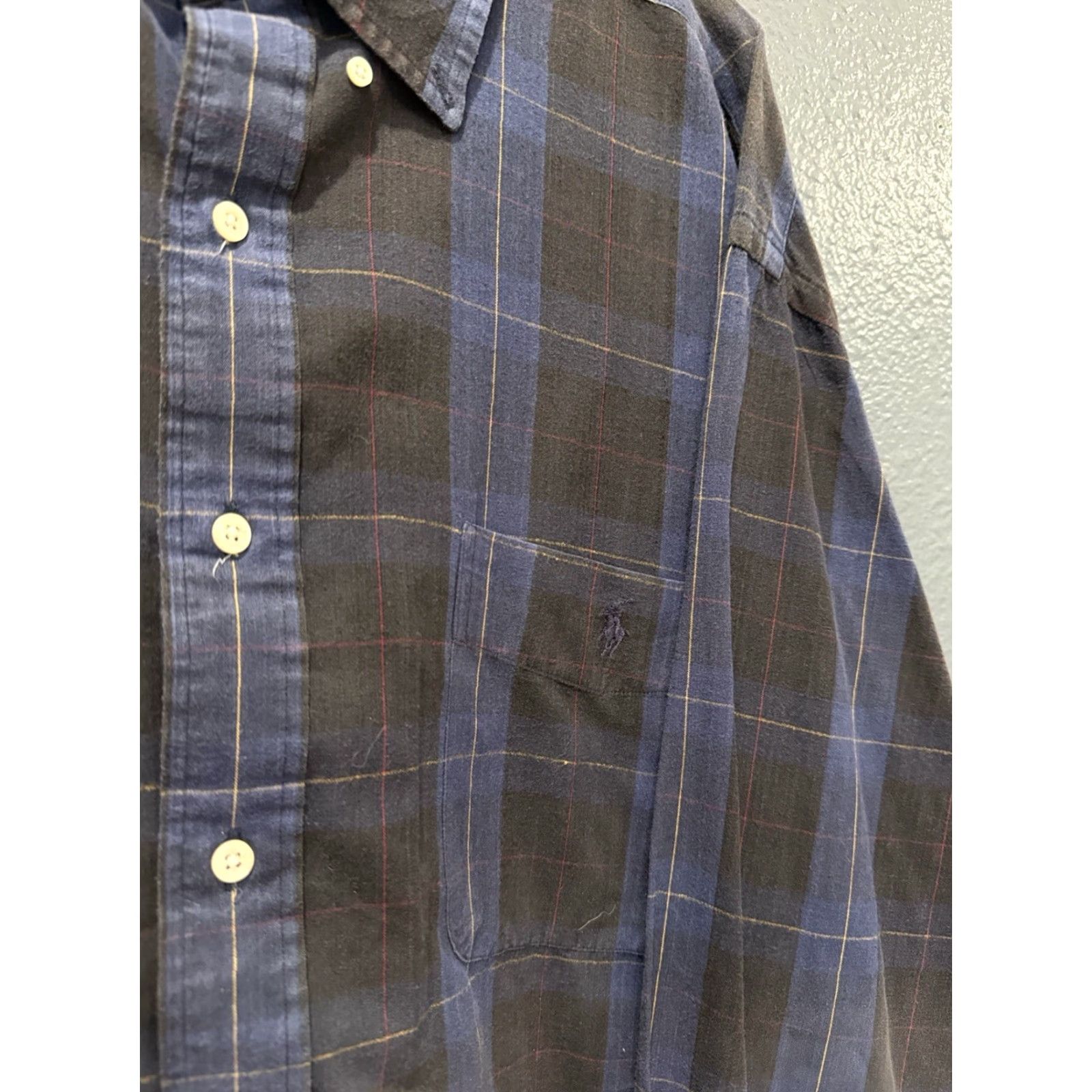 Polo Ralph Lauren VINTAGE Polo Ralph Lauren Big Shirt Blue Cotton Plaid Button-Up XL Mens Shirt Size US XL / EU 56 / 4 - 3 Thumbnail