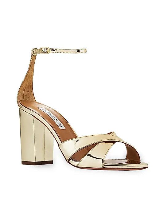 Aquazzura os11x1225 Divine 85MM Metallic Block-Heel Sandals in Gold Size US 8 / IT 38 - 2 Thumbnail