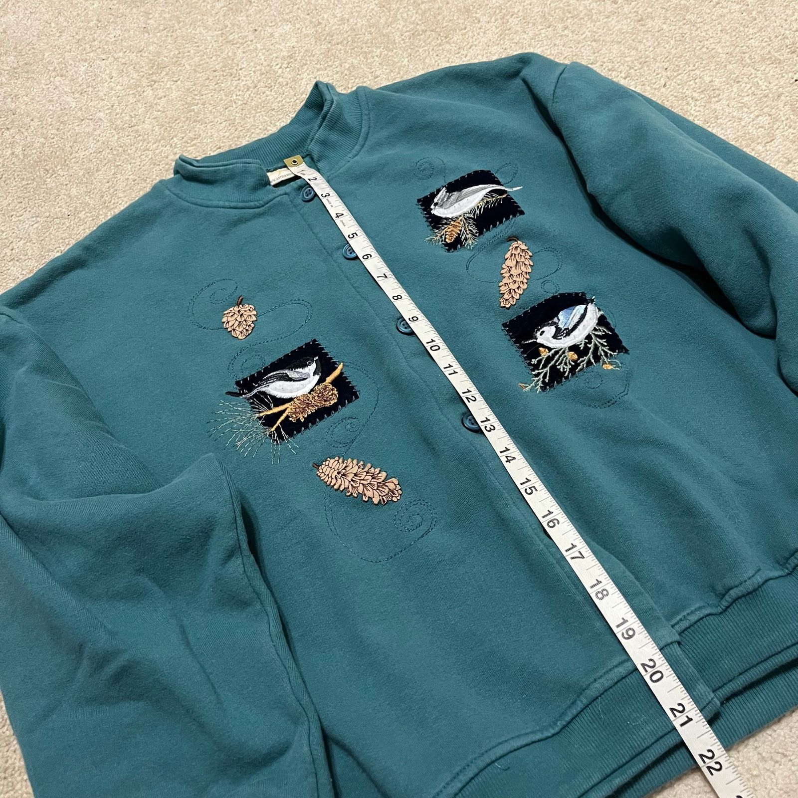 Other Vintage Artisans Bird Embroidered Cardigan Crewneck Turquois Size L / US 10 / IT 46 - 4 Thumbnail