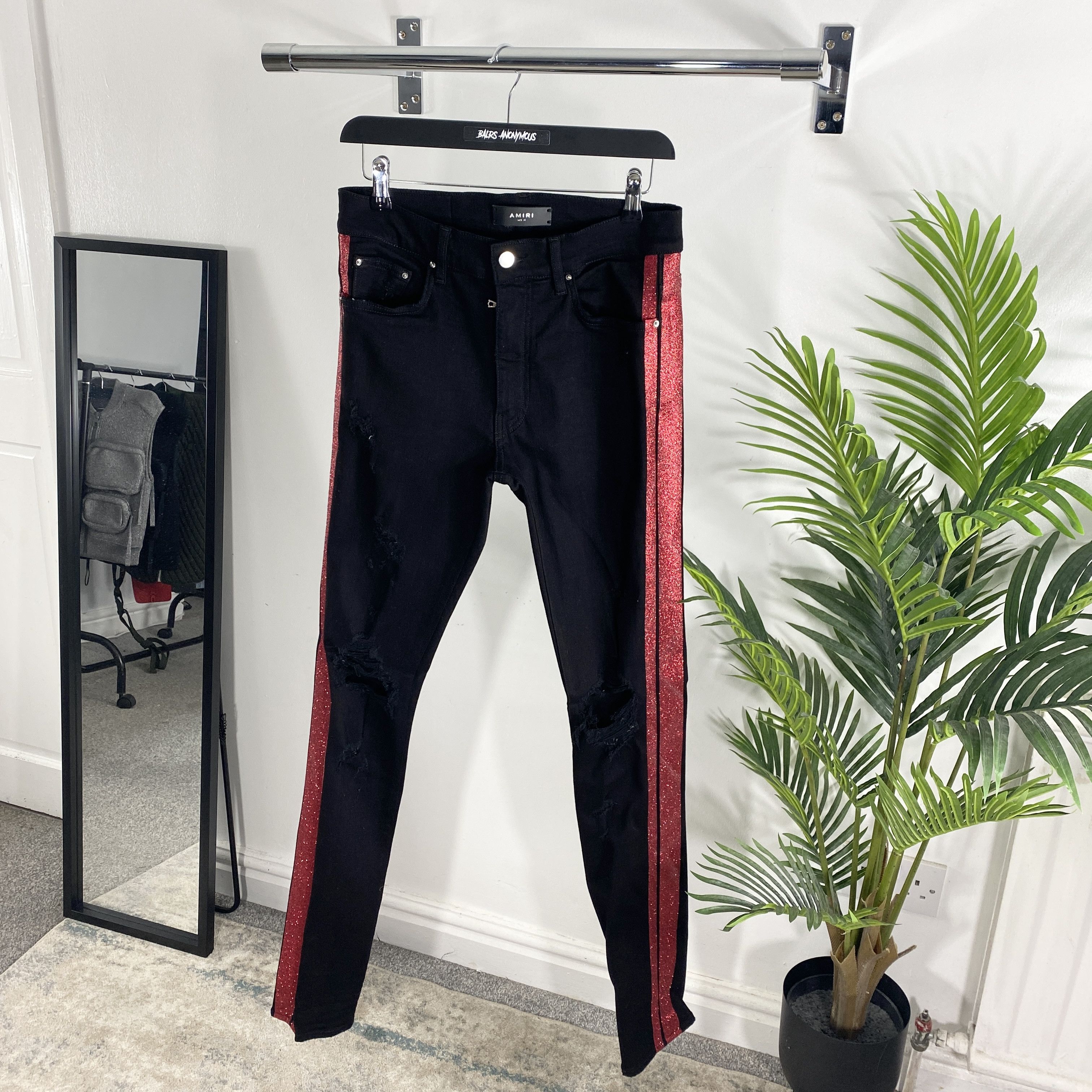 Amiri Amiri Glitter Track Jeans In Black & Red RRP £780 Grailed