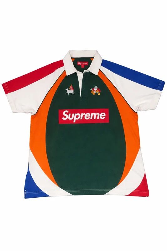 USED Supreme Box logo Polo ラグビー M Supreme Supreme Rugby Yellow Blue Box Logo Size Medium | Grailed