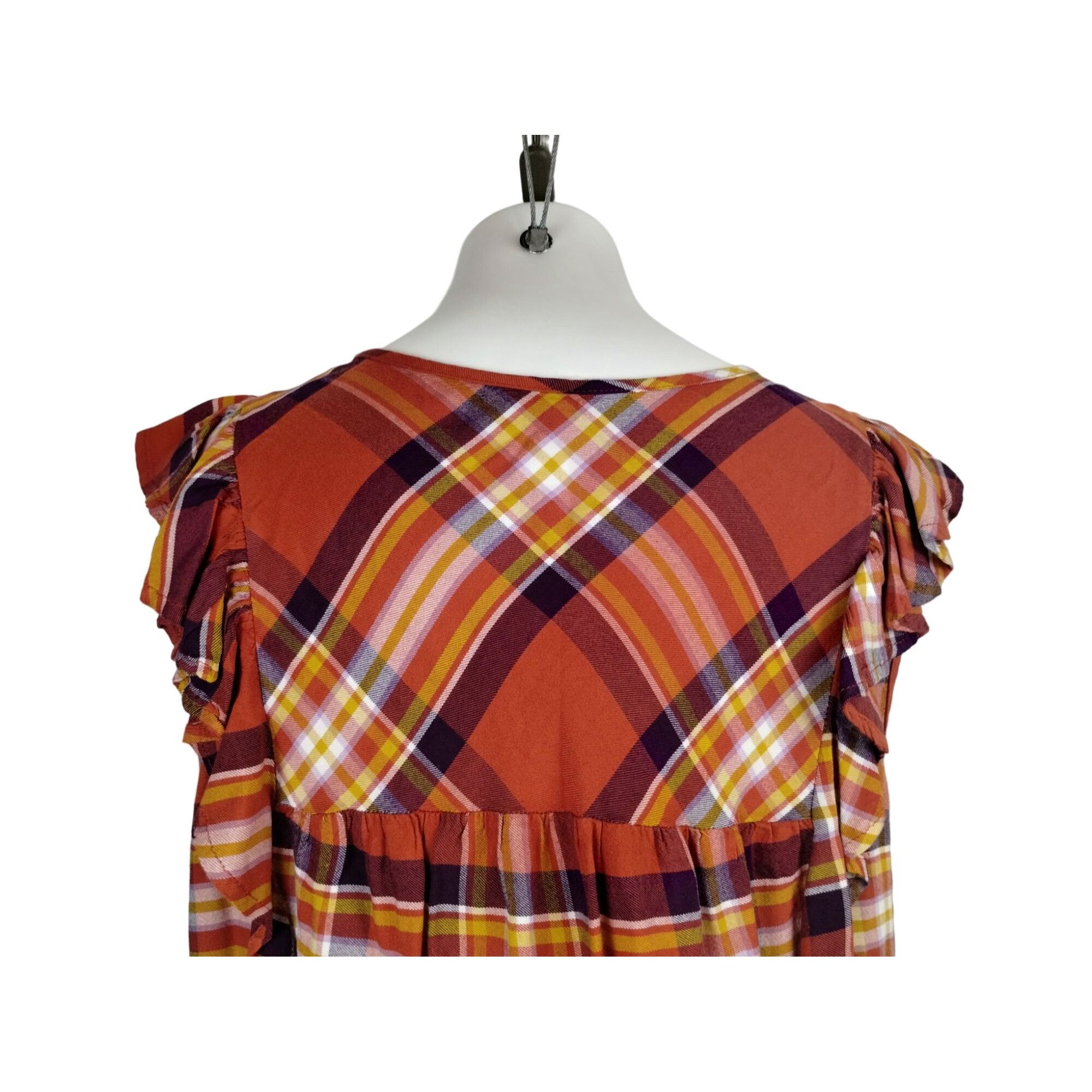 Other Time and Tru Womens XXL Orange and Yellow Plaid Ruffle Sleev Size XXL / US 16-18 / IT 52-54 - 7 Thumbnail