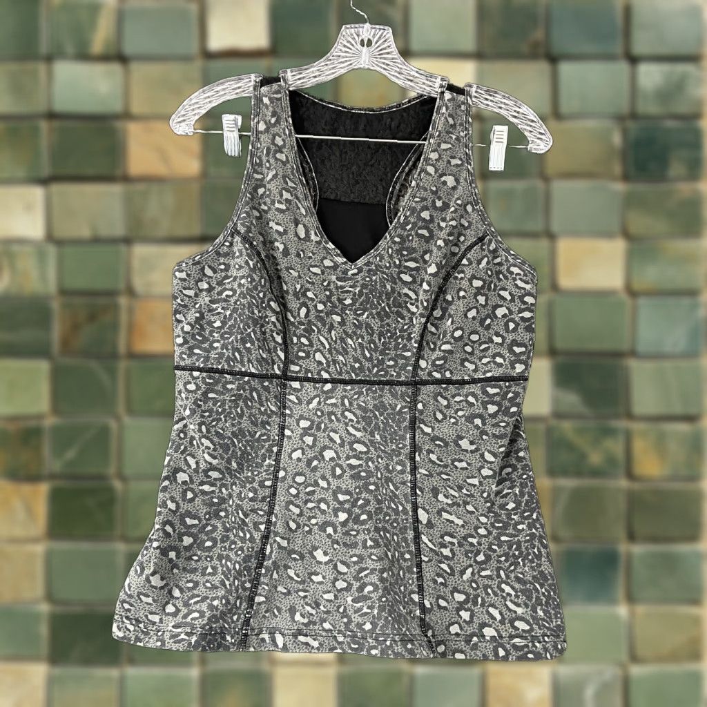 Vintage WOMEN'S ACTIVEWEAR ATHLETIC TANK TOP GRAY CHEETAH PRINT SIZE L Size L / US 10 / IT 46 - 1 Thumbnail