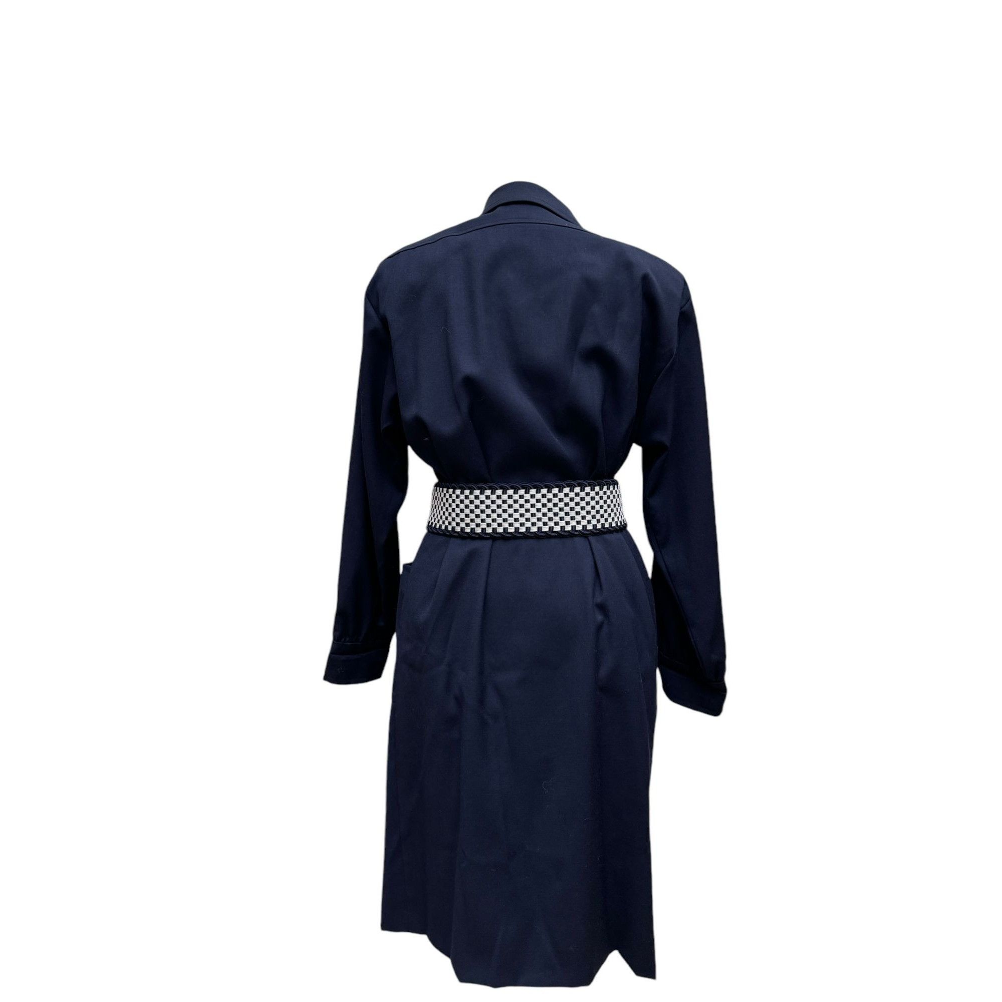 Yves Saint Laurent Vintage 1980s navy wool belted dress Size M / US 6-8 / IT 42-44 - 4 Thumbnail