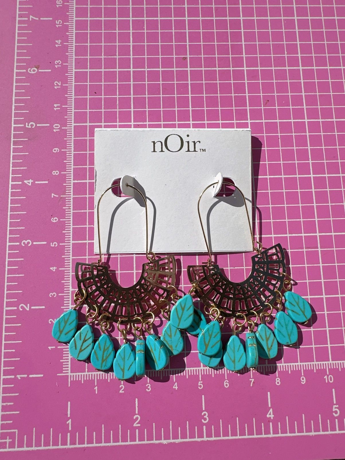 Designer Noir earrings gold tone cyan leaves drops tassels gold Size ONE SIZE - 4 Thumbnail