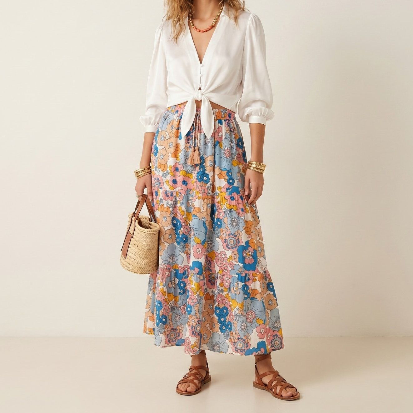 Dodo Bar Or Dodo Bar Or Retro Floral Maxi Skirt Boho Small 100% cotton Size 26" / US 2 / IT 38 - 1 Thumbnail