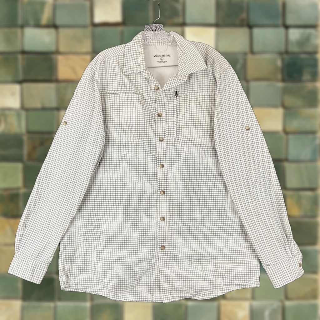 Eddie Bauer Eddie Bauer Button-Up Shirt L Tall Men Outdoors Plaid Long Sleeve White Green Multicolor Pockets All Seasons Casual Travel Mens Size US L / EU 52-54 / 3 - 1 Thumbnail