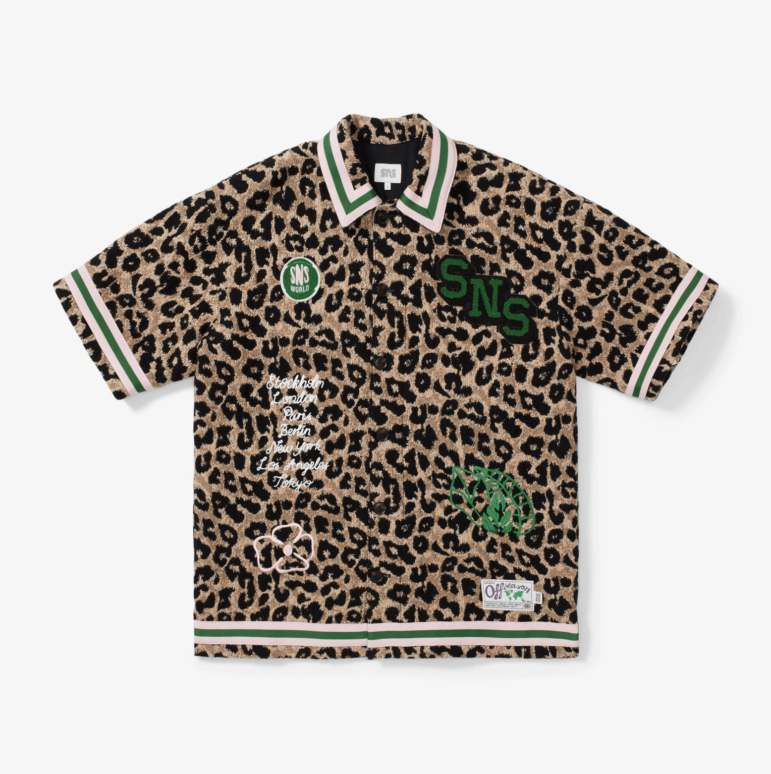 image of Sneakersnstuff Sns Cheetah Shooting Embroidered Patches Shirt, Men's (Size Medium)